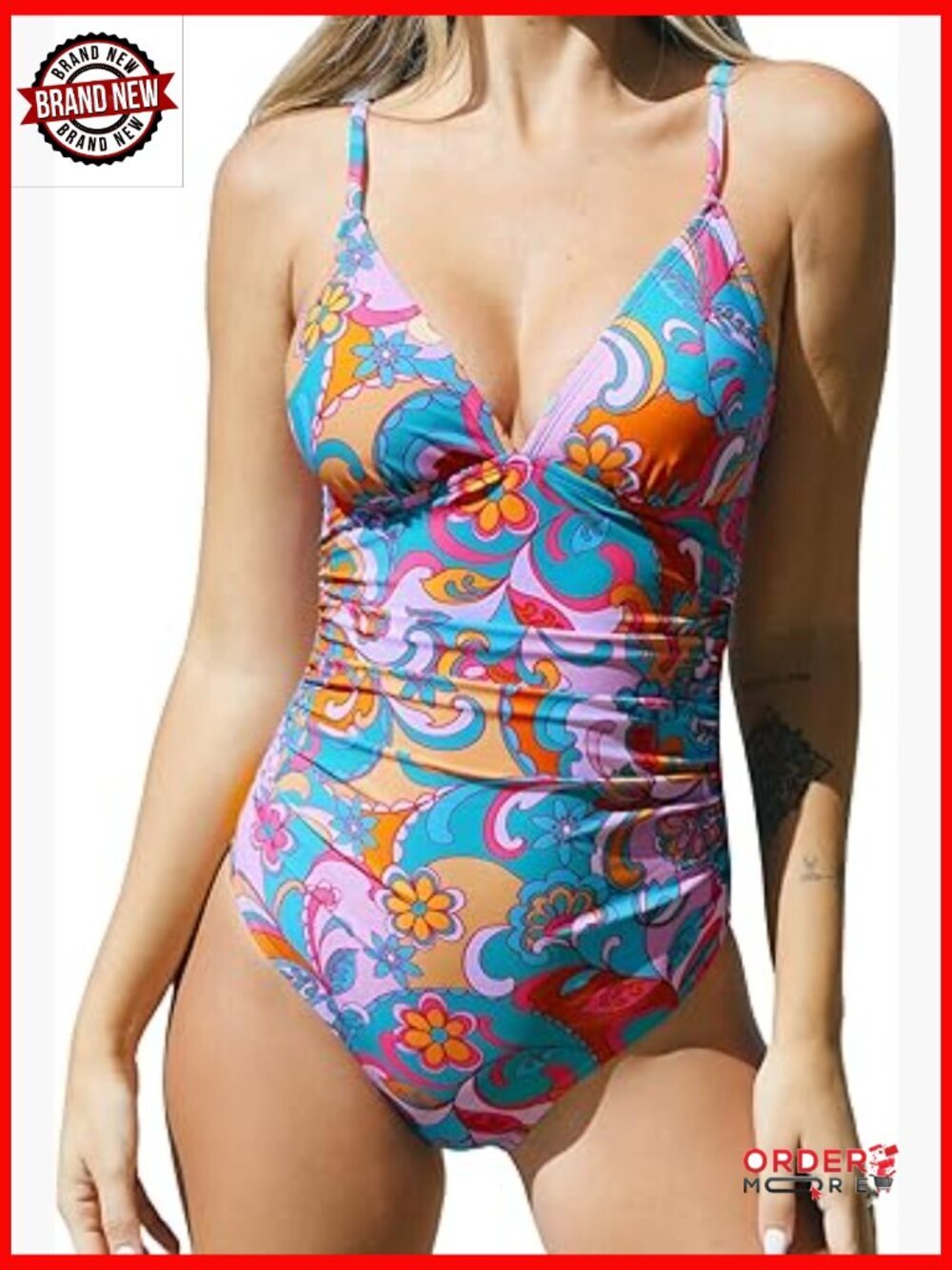 One Piece Swimsuit Tummy Control V Neck Bathing Suit Ruched